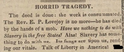 Article from the Cincinnati Journal and Western Luminary about the Rev. E. P. Lovejoy's murder